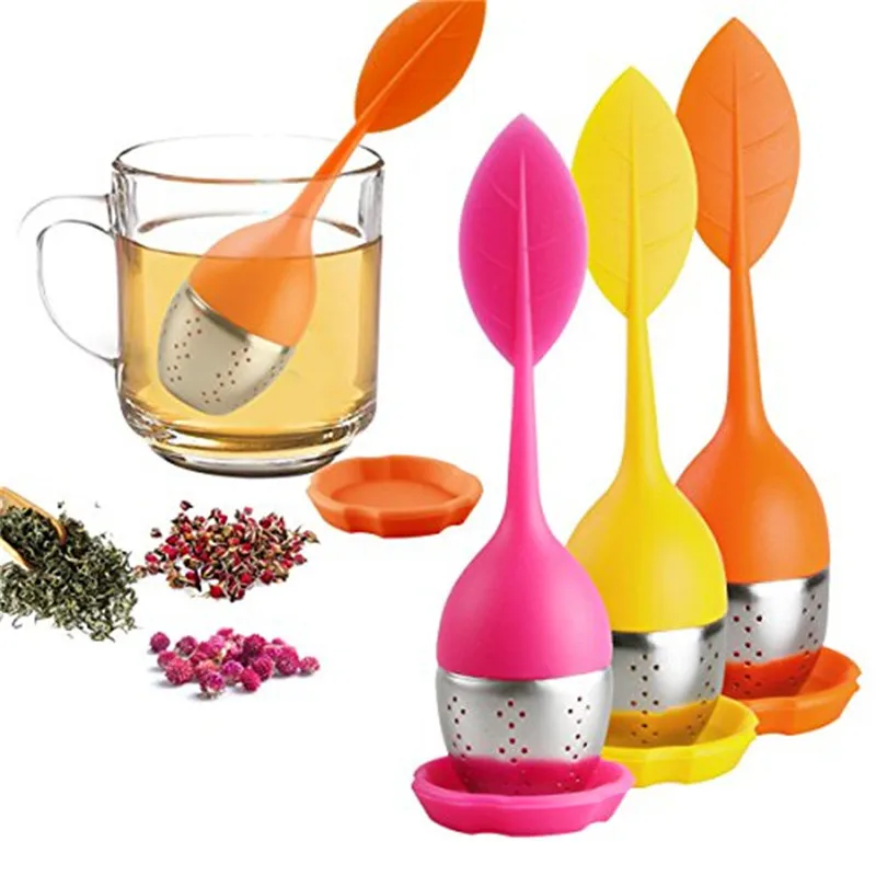 Stainless Steel Leaf Tea Infuser Silicone Handle Cha Strainer Teaware Spice Filter Coffee Diffuser Sieve Kitchen Accessories