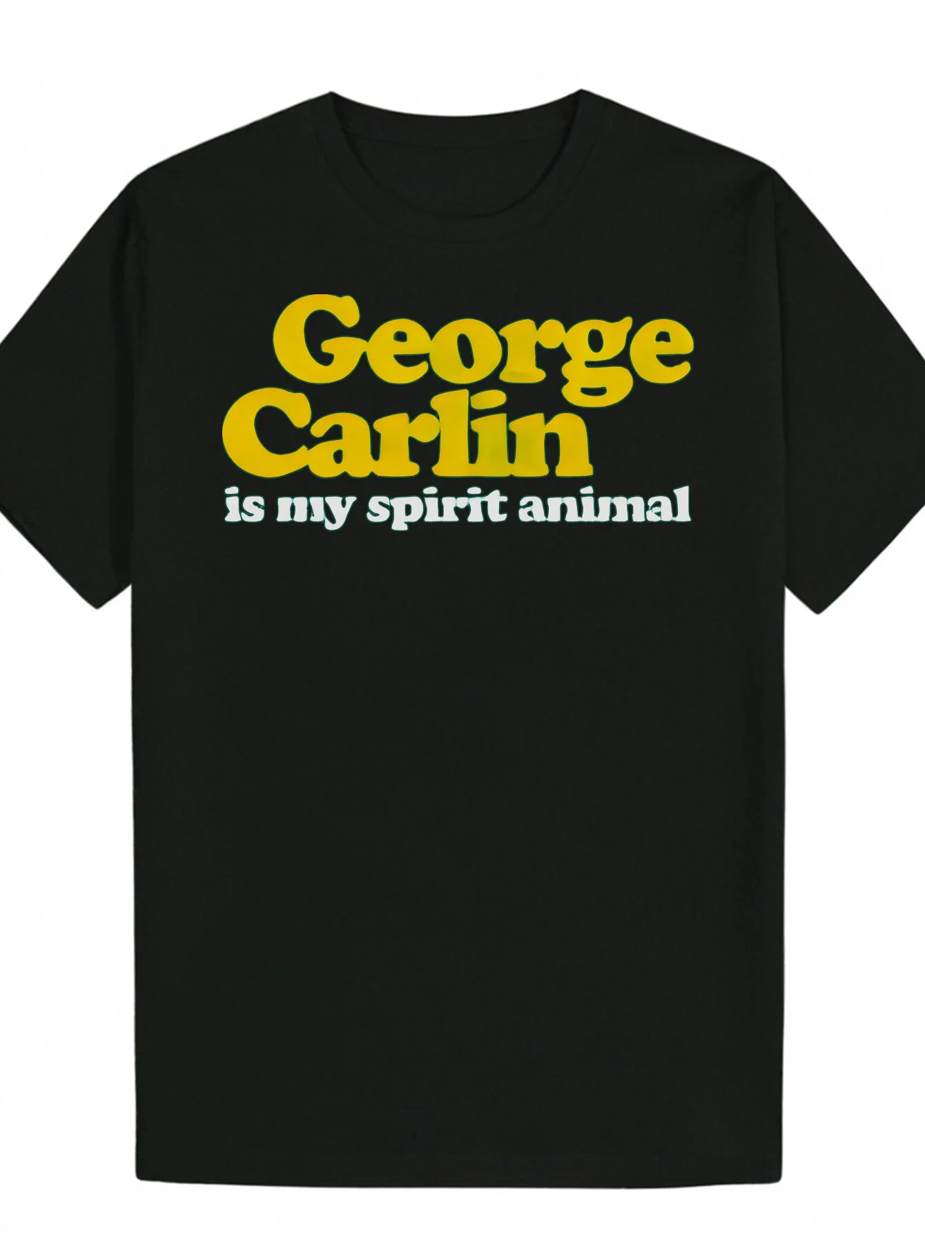 Men's George Carlin Spirit Animal Graphic T-Shirt - Casual Short Sleeve Round Neck Design,Bold Yellow & White Text on