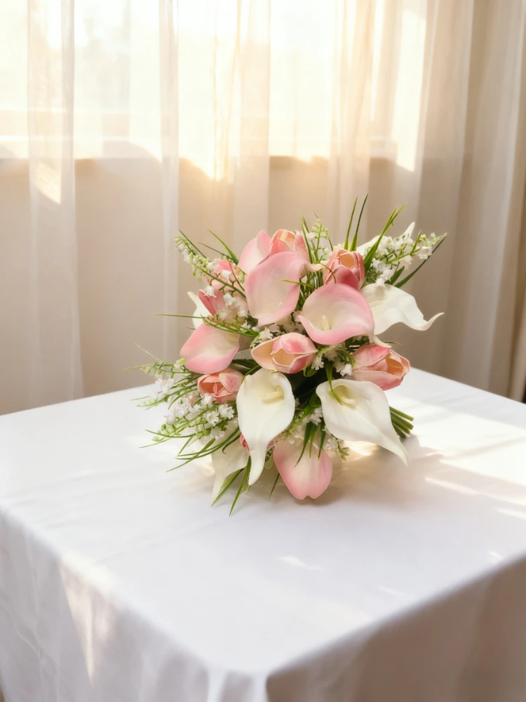 الأبيض الاصطناعي زنبق الكالا باقة الزفاف الزفاف عقد باقة الزهور وصيفه الشرف زهور الزفاف اكسسوارات الزفاف #5