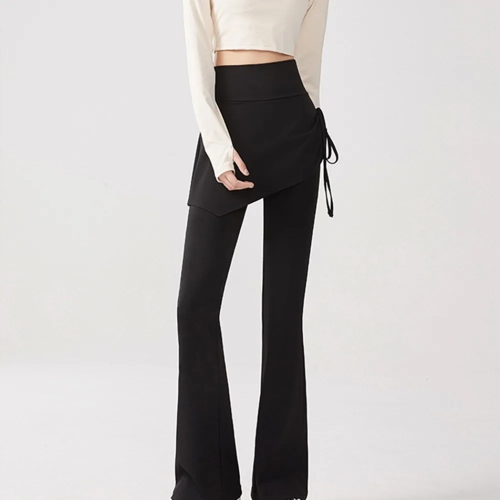 Skirt Design Fitness Leggings Flare Hem 2 in 1 Sports Leggings High Waist Tight Sports Yoga Pants Prevent Embarrassment