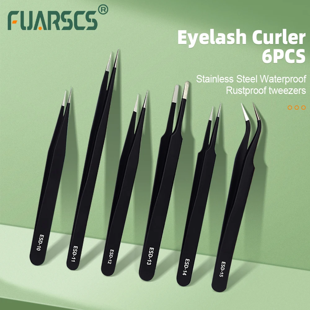 6PCS pinzette per ciglia Clip per ciglia di bellezza in acciaio inossidabile pinzette antistatiche Ultra rigide ad alta precisione imposta strumenti per il trucco