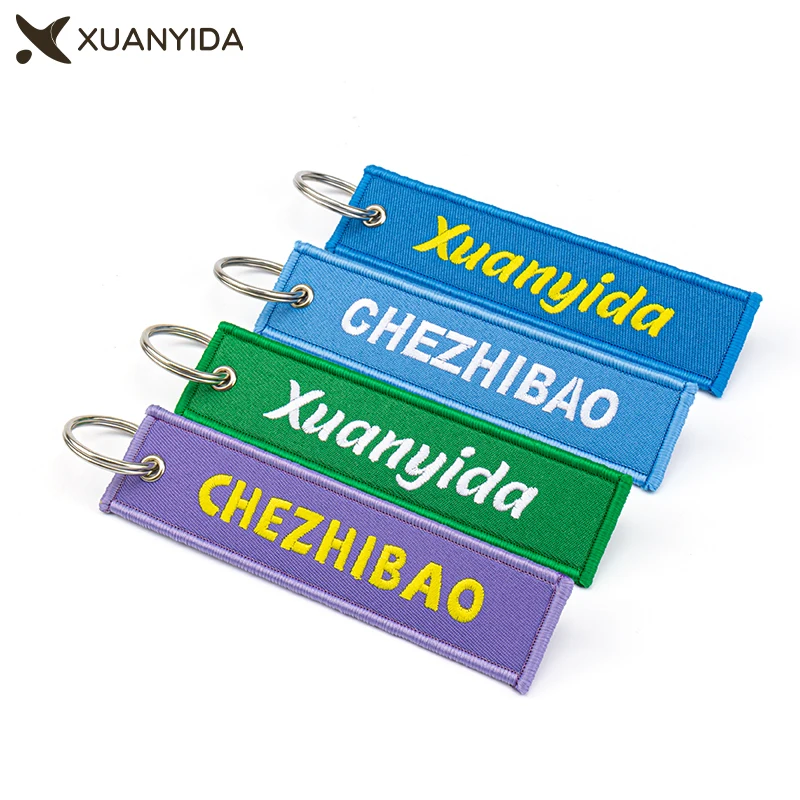 Custom Embroidered Keychain Key Tag For Car Motorcycle Embroidery Fabric Keychains Customized Your Text Name Logo