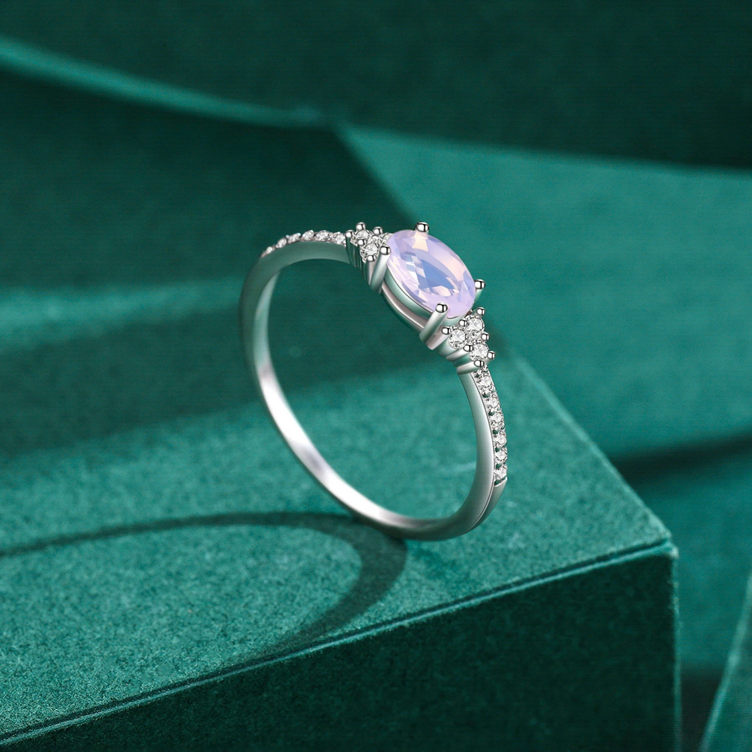 MODIAN 925 Sterling Silver Pink MoonStone Elegant Stackable Finger Ring Eternity Bands for Women Christmas Gifts Fine Jewelry