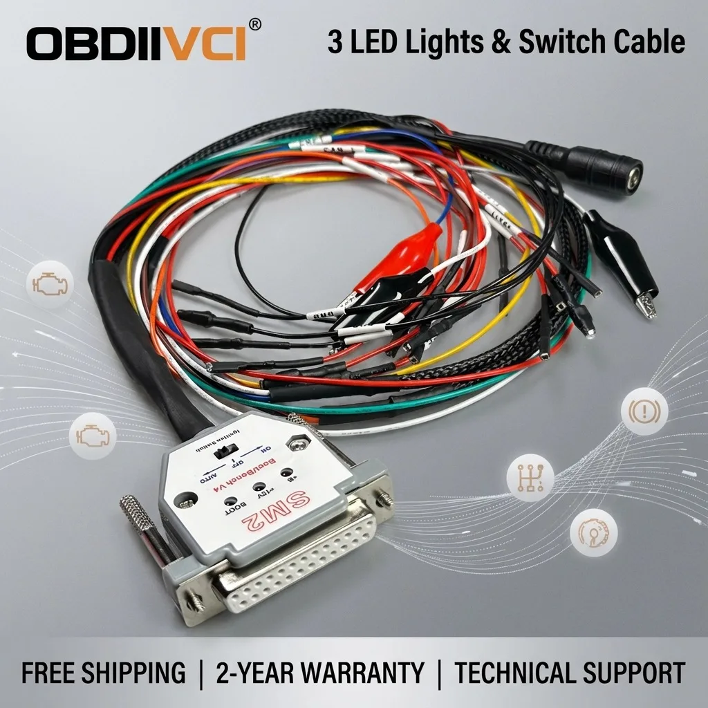 SM2 PRO J2534 Cable with 3 LED Light With Switch ECU Pinout/Boot Bench Cable For VCI ECU Read/Write(BATT/VCC/KLINE/CAN-L/CAN-H)