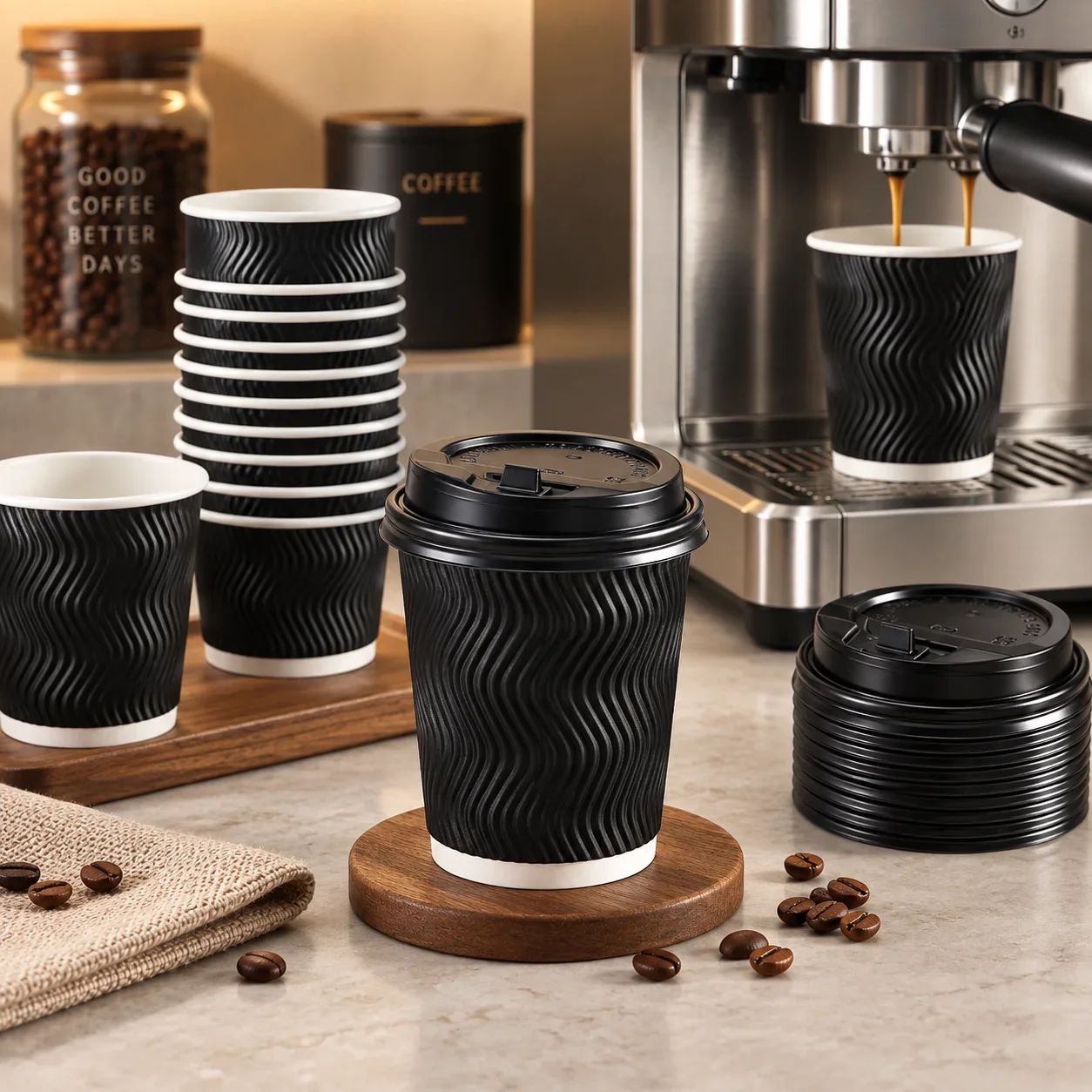 25/50PCS Ripple Wall Paper Cups Disposable Double Layer Coffee Cups for Hot Tea Milk Drinks Cafe Party Takeaway Beverage Uses - view 4
