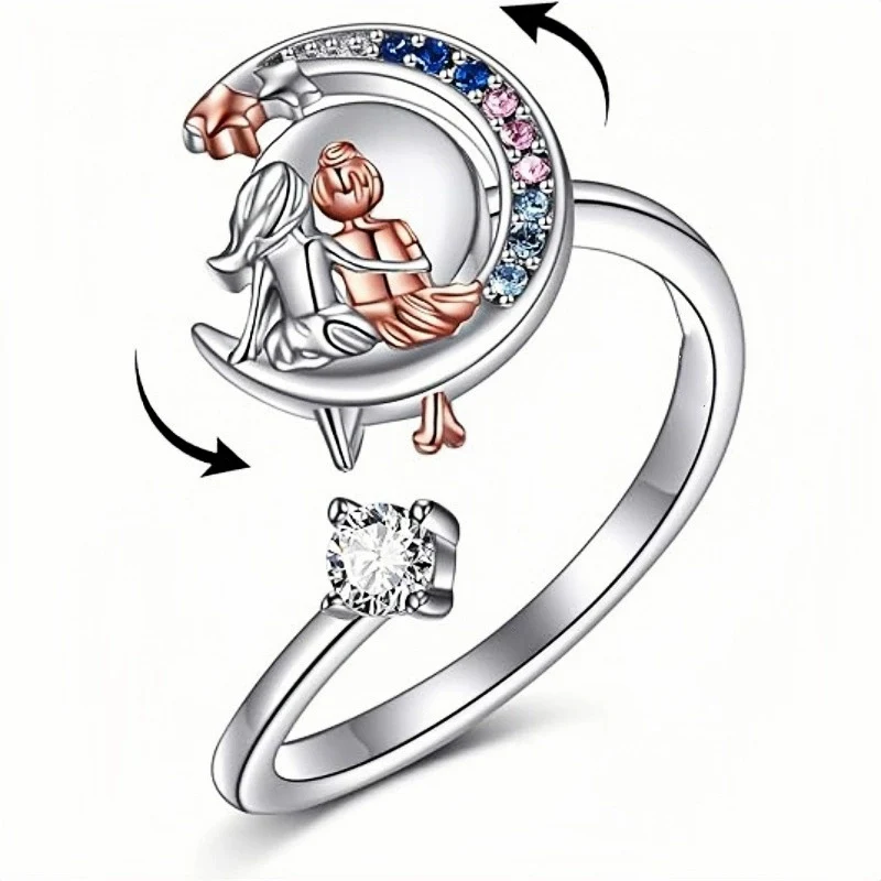 

Creative Rotating Moon Star Girl Ring For Female European American Best Friend Birthday Gift New Fashion Finger Jewelry KOFSAC