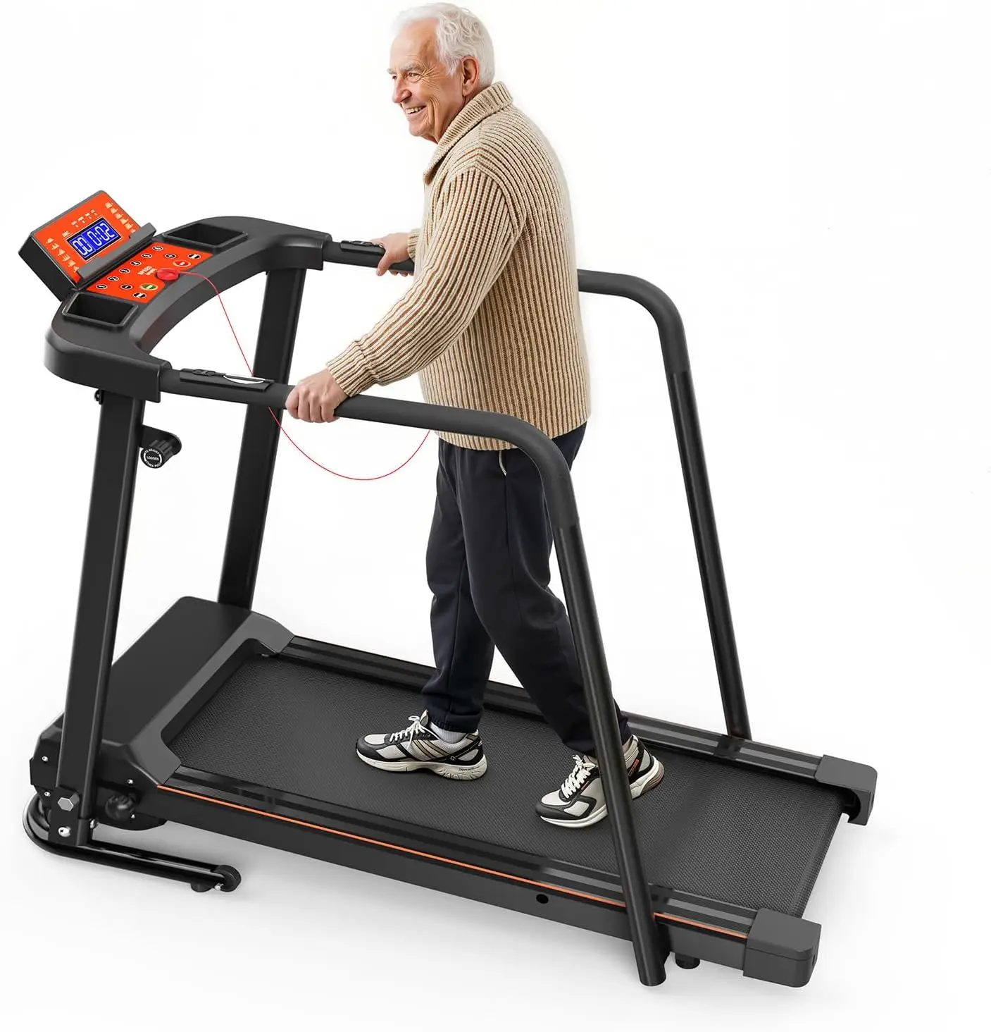 Treadmill with Extended Handrails for Seniors, 2.5HP Quiet Motor, Heart Rate Monitor, 310 lbs Capacity, Suitable for Home Jogging & Recovery