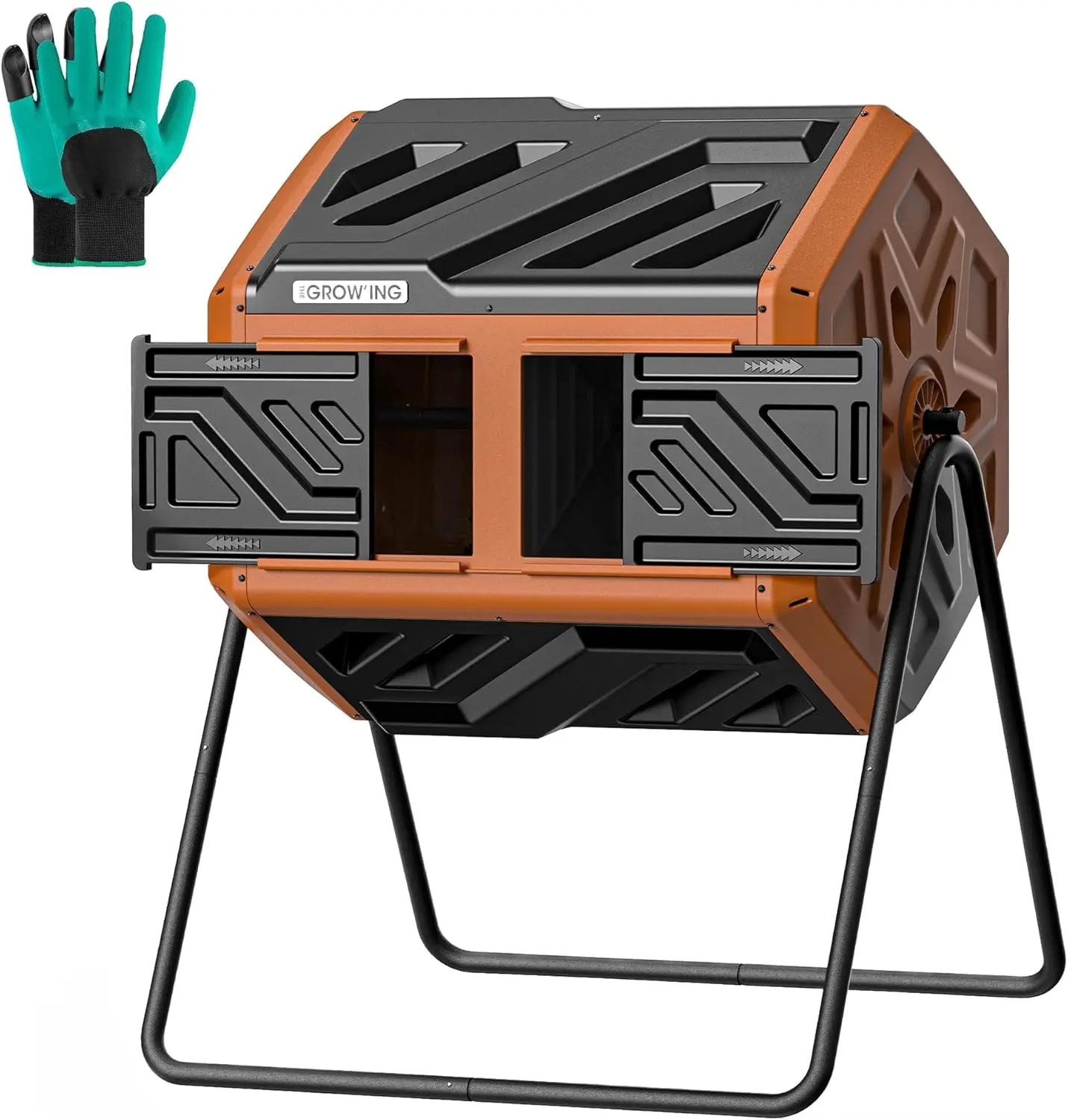 

43 Gallon Dual Chamber Tumbling Composter, Fast Assembly Outdoor Rotating Compost Bin for Garden and Yard, Orange