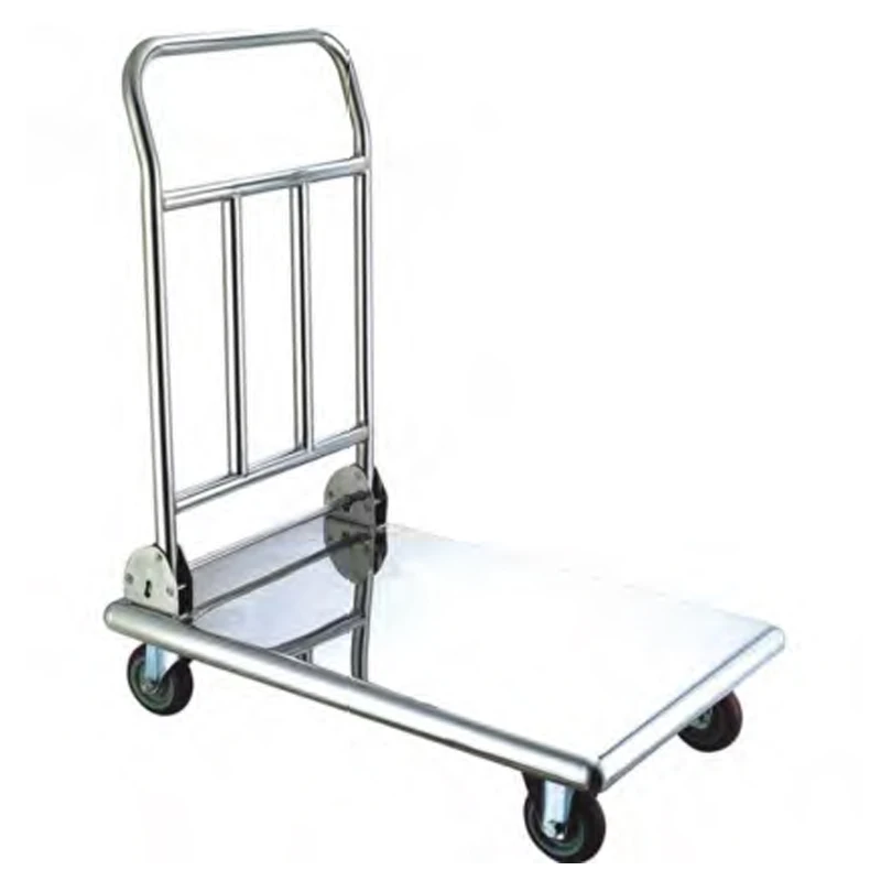 Hot-Selling SS201 Foldable Heavy-Duty Metal Platform Trolley Push Carts with Four Wheels for Hotels and Kitchen Equipment