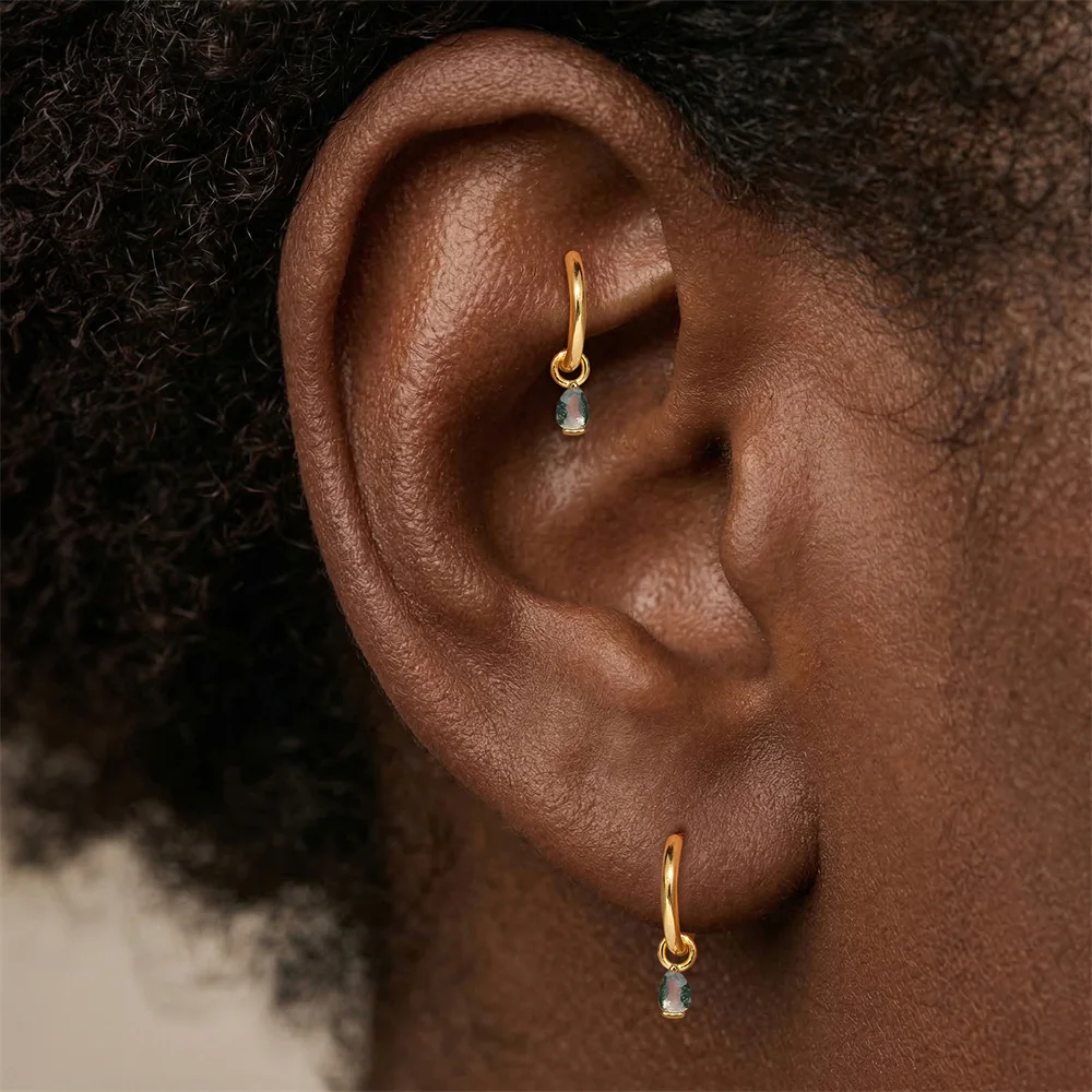 CANNER 1 Stück Sommer Natürlicher Wassergras-Achat Pferdeauge 925 Sterling Silber Flachkopf Piercing Ohrstecker für Damen INS Ohrring – Detail 29