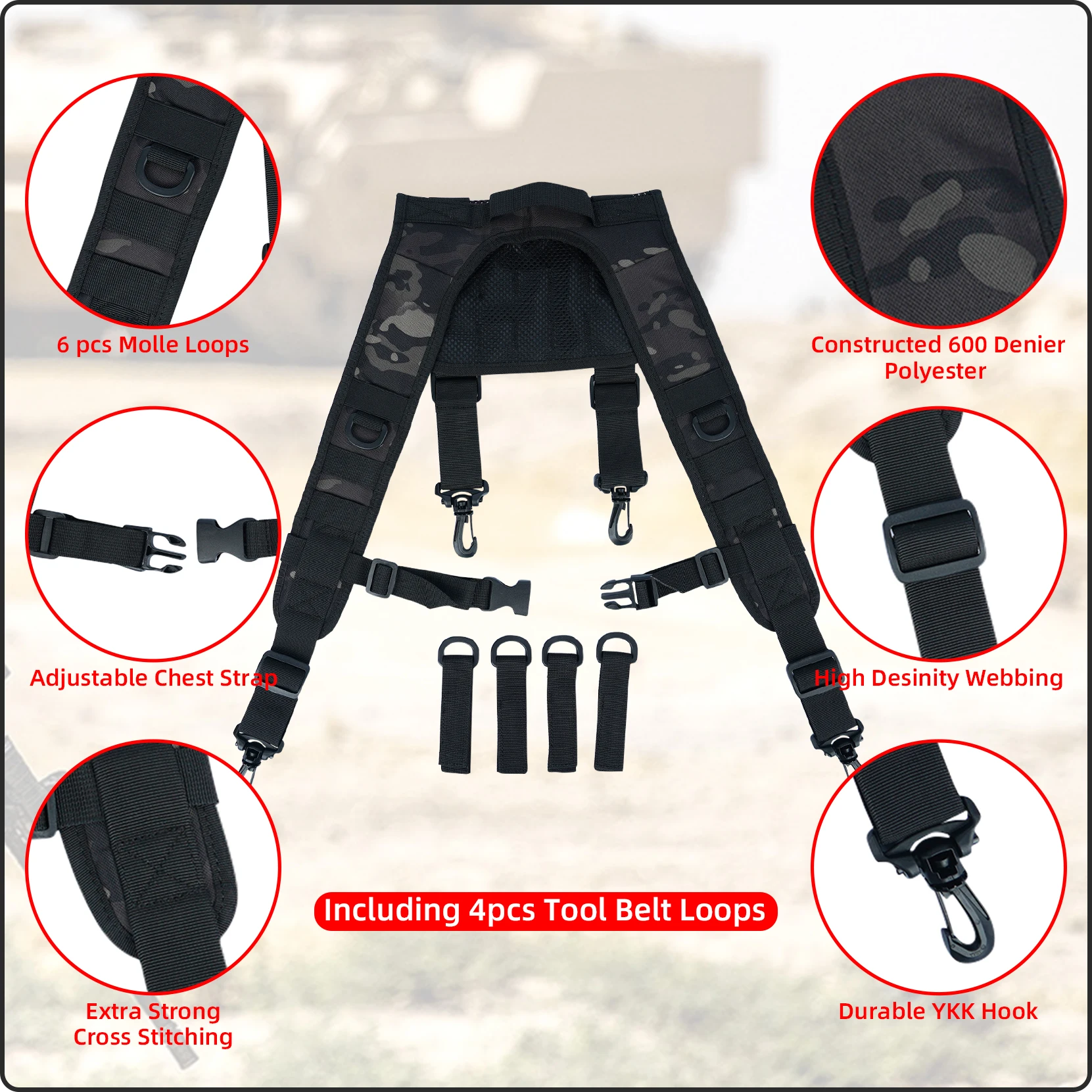 MELOTOUGH Tactical Police Suspenders for Duty Belt Harness Law Enforcement with Adjustable Strap and 4 Tool Belt Loops