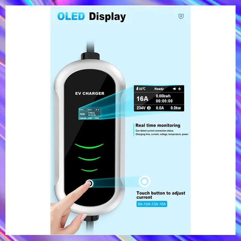 

A24U 7KW Type 2 EV Portable Charger With Conversion Plug 5 Currents Modes Car Fast Charger  For Electric Vehicle