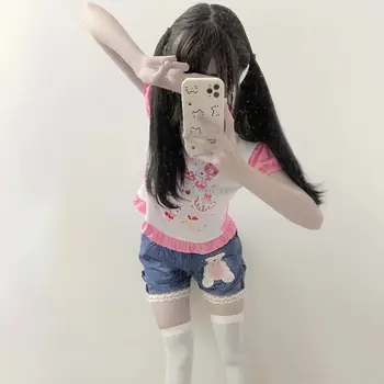 日本女孩可愛印花短袖T卹 夏季彩色短上衣 卡哇伊套頭衫 青春Y2K風格服裝 10 最佳銷售 暗黑可愛風服裝 - №2