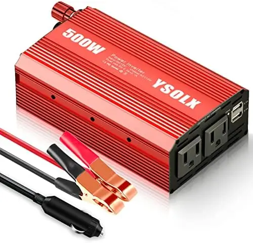

YSOLX 500W Power Inverter 12V to 110V with 2 AC Outlets & Dual USB Charging – Perfect for Camping, Road Trips