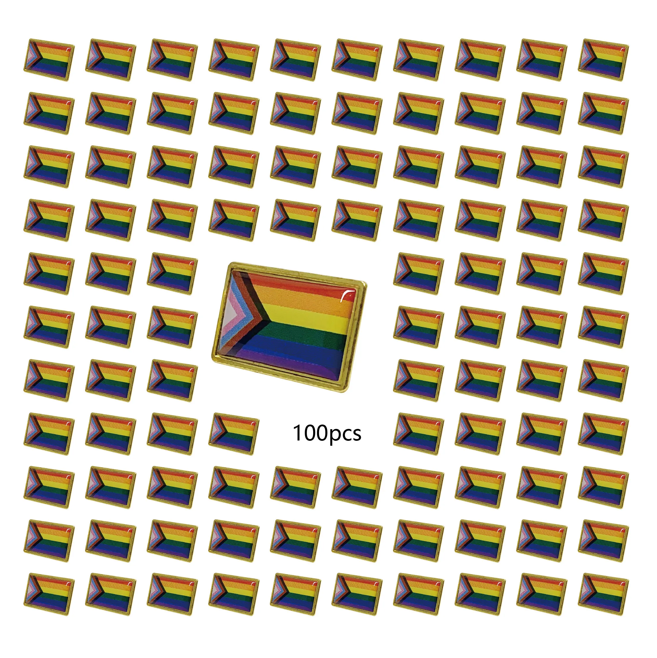 100 قطعة معدنية مثلي الجنس مستطيلة التقدم فخر دبوس قوس قزح مثلي الجنس العلم LGBTQ شامل التقدمي دبابيس التلبيب للملابس على ظهره