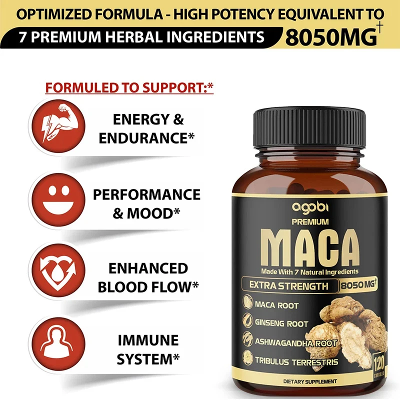 MACA Capsules - Muscle Booster Improve Muscle Strength and Power Support Energy Production, Mood Support, Immune System