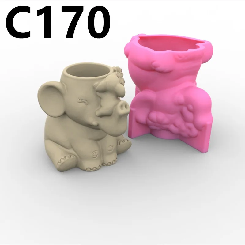 

Mother Baby Elephant Succulent Flower Pot Ashtray Pen Holder Silicone Mold Scented Molds For Gypsum and Concrete Stone Carving