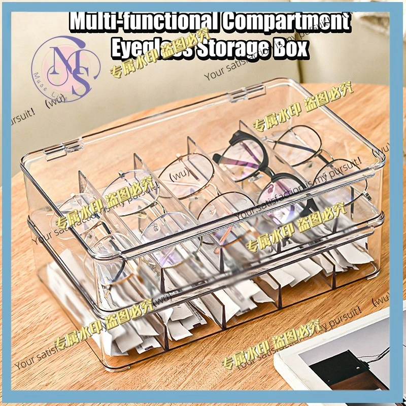 3pcs Multifunctional transparent glasses storage box with 5 compartments, dust-proof container