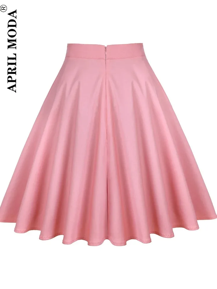 2024 New Women Cotton Vintage Skirt Pink Retro  Faldas High Waist A Line Rockabilly Jupe 50s Swing Umbrella Skirts Pin Up Skater