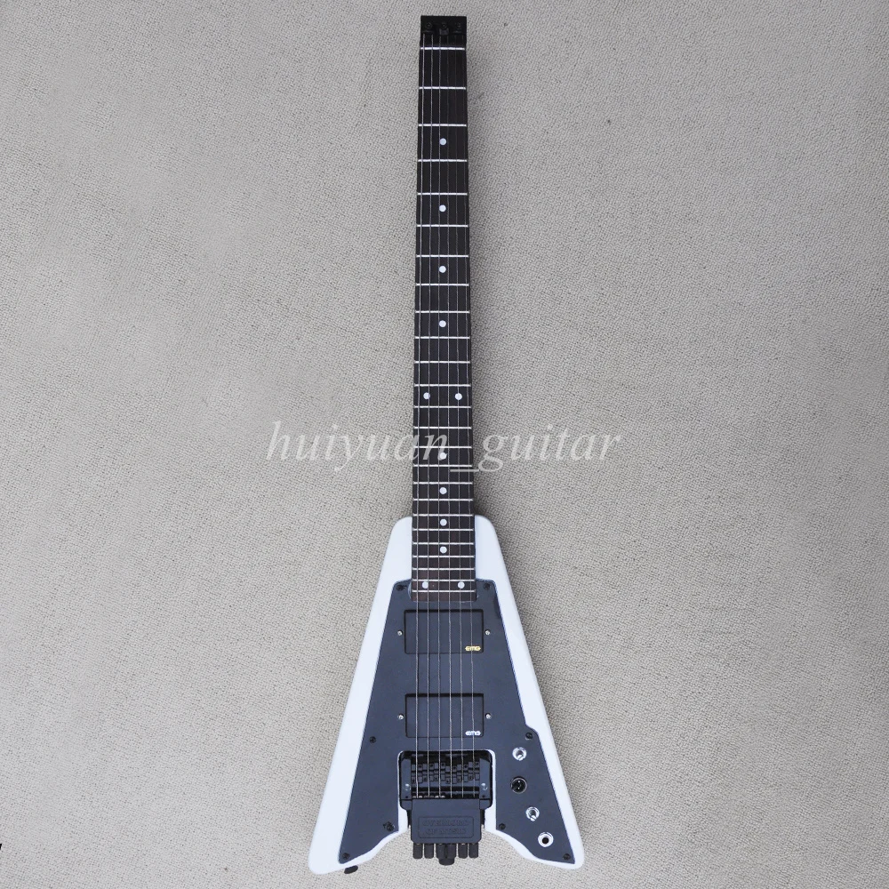 Flyoung 6 Strings White and Black Headless Floyd Electric Guitar with Rosewood Fretboard 24 Frets