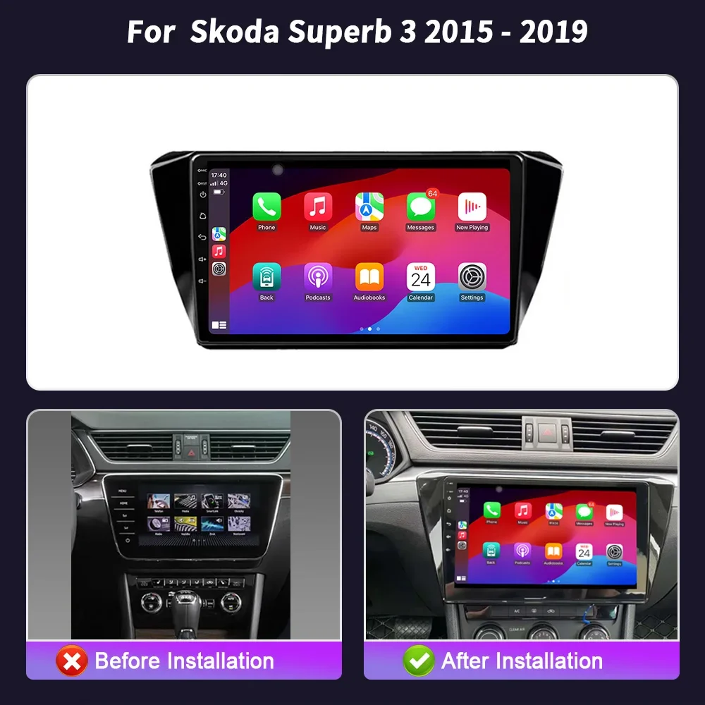 Car For Skoda Superb 3 2015 - 2019 Android Auto Radio Head Unit Multimedia Player GPS Navigation Video Carplay QLED No 2din DVD