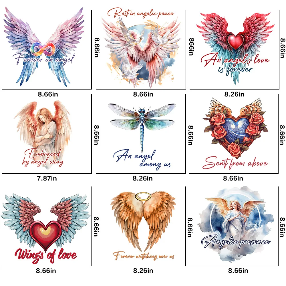 20 types Angel Wings Baby Baptist Clothing Print DTF Thermo Sticker Decals Heat Transfer Clothes Clothing Crafts Ironing