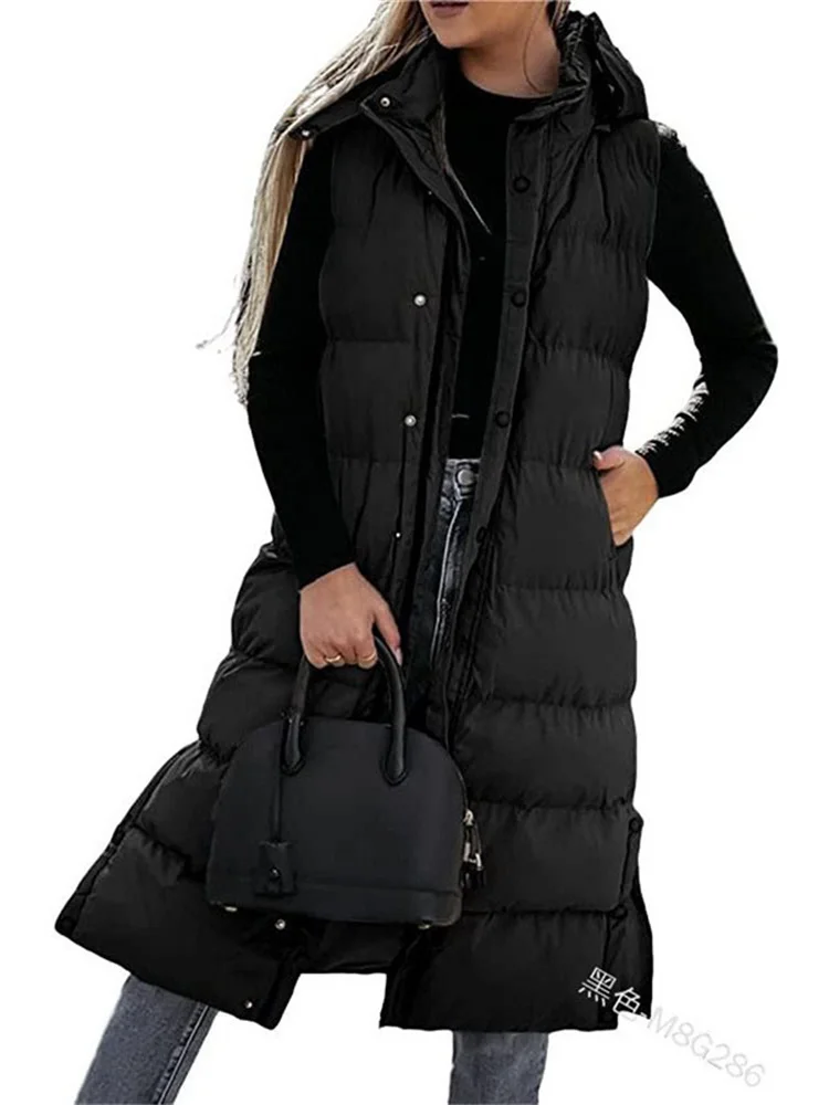 Gilet long à simple boutonnage pour femmes, Hoode GlaWomen, Solide, Document, Décontracté, Nouvelle mode, Automne, Hiver, 2023