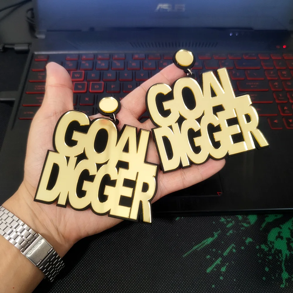 KUGUYS Hyperbole Letters Drop Dangle Earring for Women Big Large Mirror Gold Color Rock HipHop Jewelry Fashion Accessories