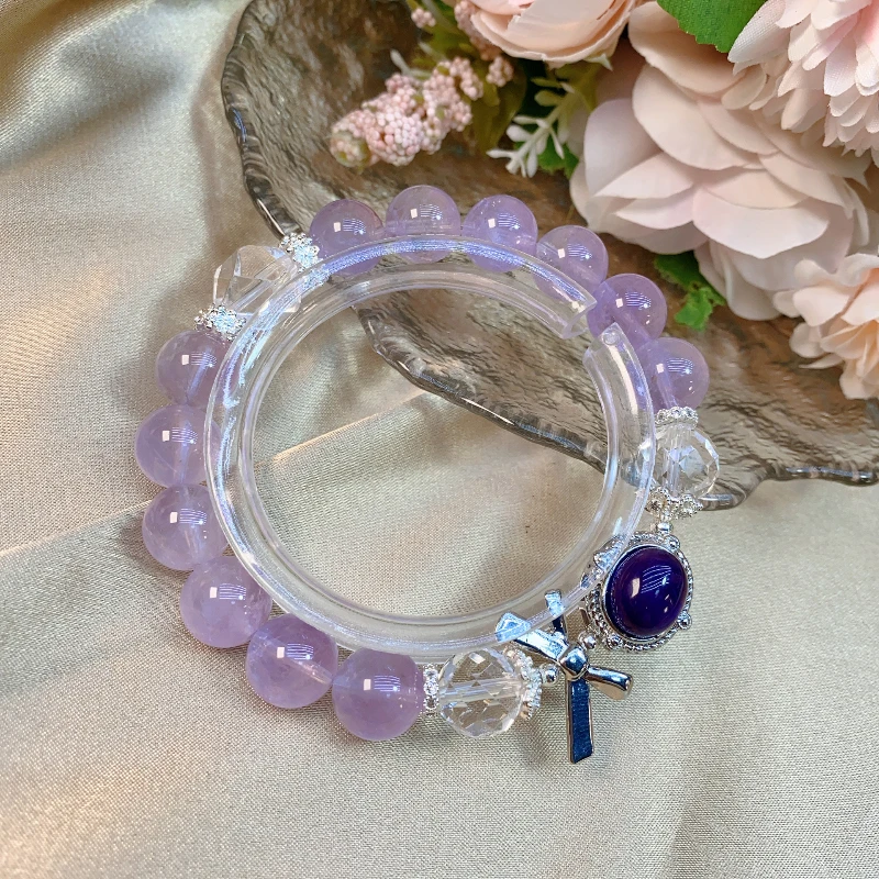 Natural Lavender, Amethyst, White Crystal, and Magic Box Style Light Luxury Fashionable Women's Bracelet