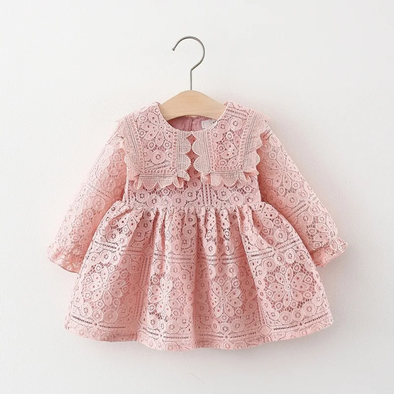 6 12 24 36 Months Baby Girls Dress Spring Long Sleeve European American Style Elegant Princess Lace Dress Birthday Party Clothes