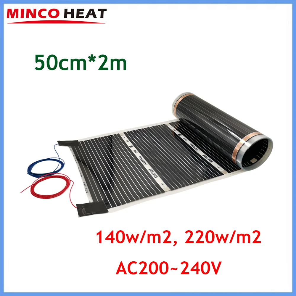 50cm*2m AC200~240V 50cm width 140w/m2 220w/m2 Underfloor Heating Film Wam Floor Mat do joint with Cold Wires Energy Saving