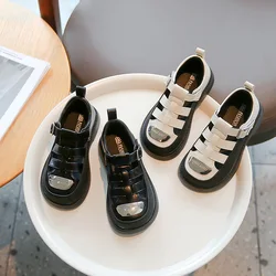 2024 Spring Summer New Leather Shoe Boys' Fashion Weaving Leisure British Style Trendy Style Girls' Leather Shoes