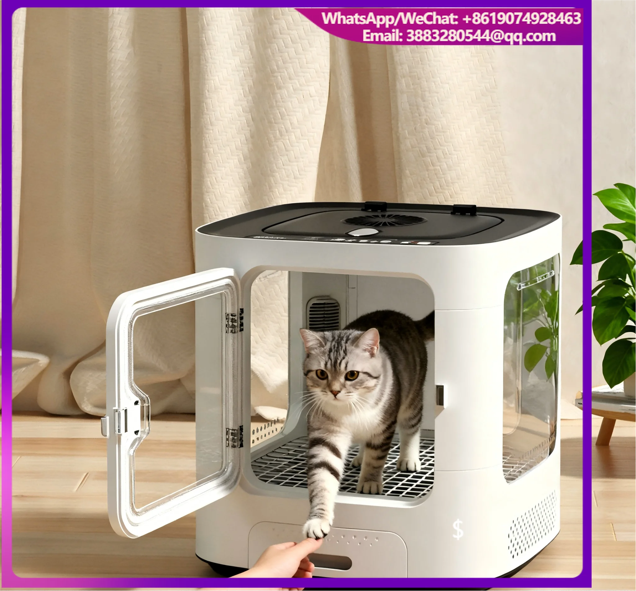 Automatic Quiet Eco-Friendly Pet Drying Box Temperature Control Transparent Door Ventilated Design Fast Charging Modern Luxury