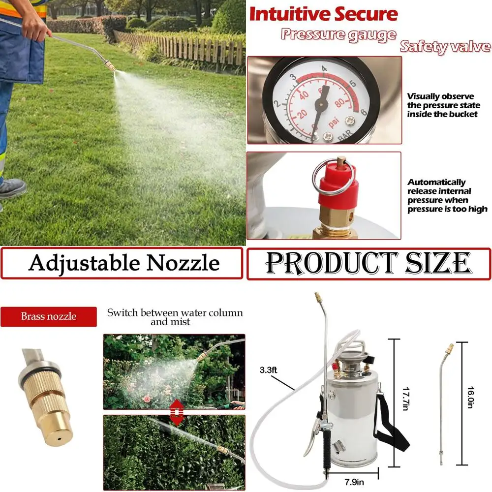 

Ручной распылитель из нержавеющей стали на 1,5 галлона с 16-дюймовой насадкой и 3,3-футовым шлангом для использования внутри и снаружи помещений