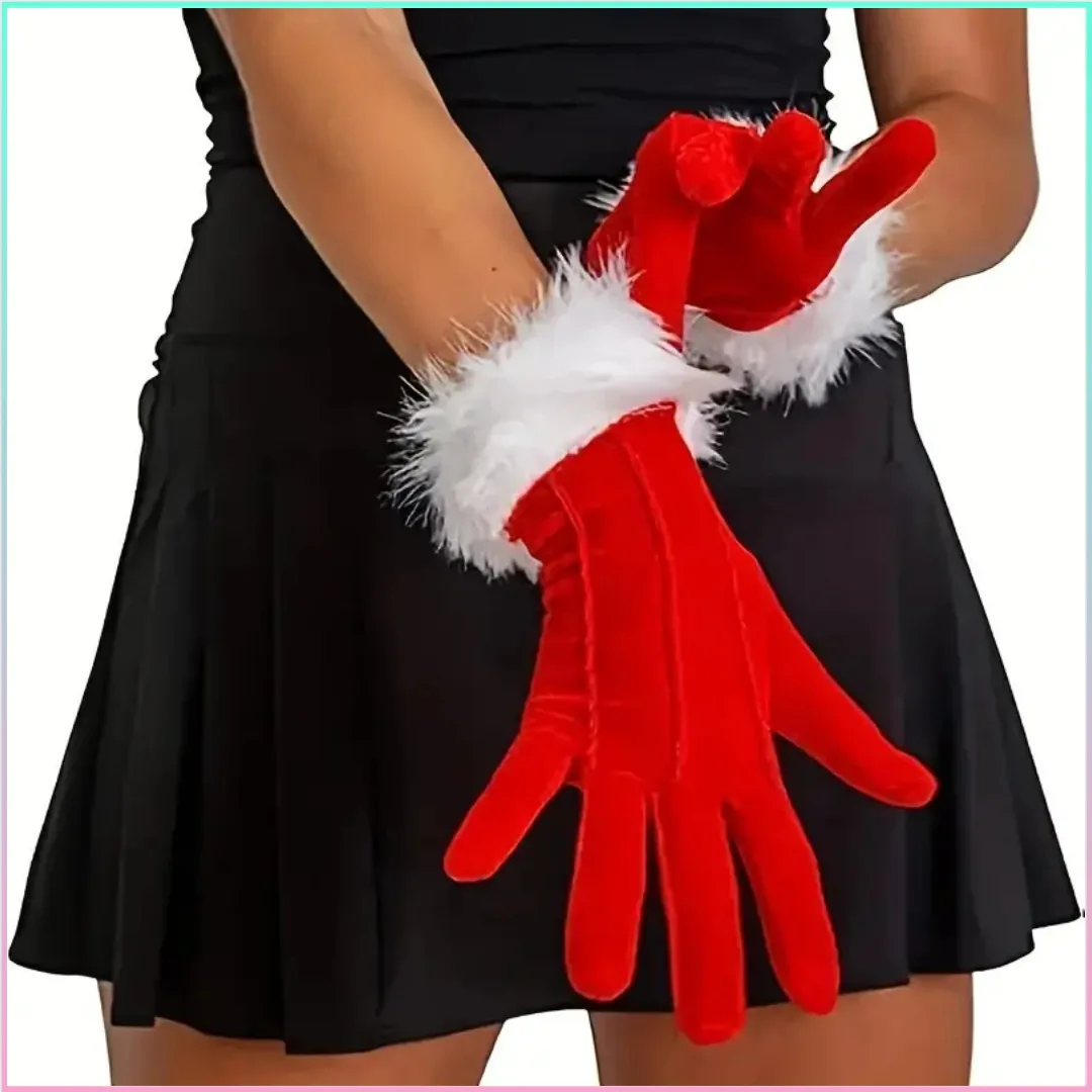 1 Juego de guantes de terciopelo de Papá Noel, manoplas con dedos completos, manoplas cortas rojas de Papá Noel, regalo de cumpleaños para niña, Año Nuevo 2026