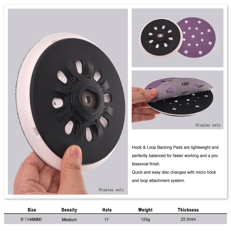 6 Inch 17/33 Hole Hook and Loop Sanding Pad M8 Thread 1/2 Pcs Hard and Soft Backing Pad Polishing and Sanding for Festool Sander
