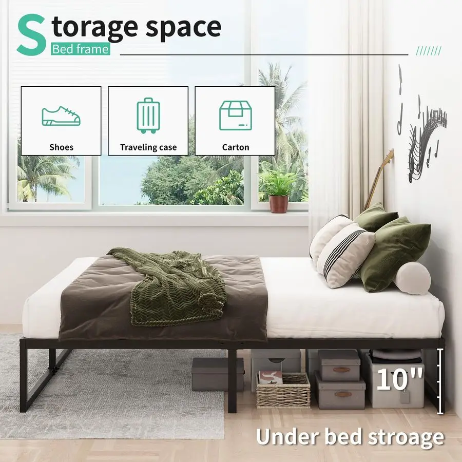 Estrutura de cama de tamanho completo em polegadas, sem necessidade de molas, camas de plataforma de metal resistentes com ripas resistentes para base de colchão,