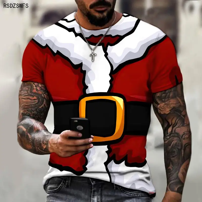 Christmas Carnival New Brand Men's T-shirt 3D Printing Santa Claus Costume Christmas Tree Snowman Atmosphere