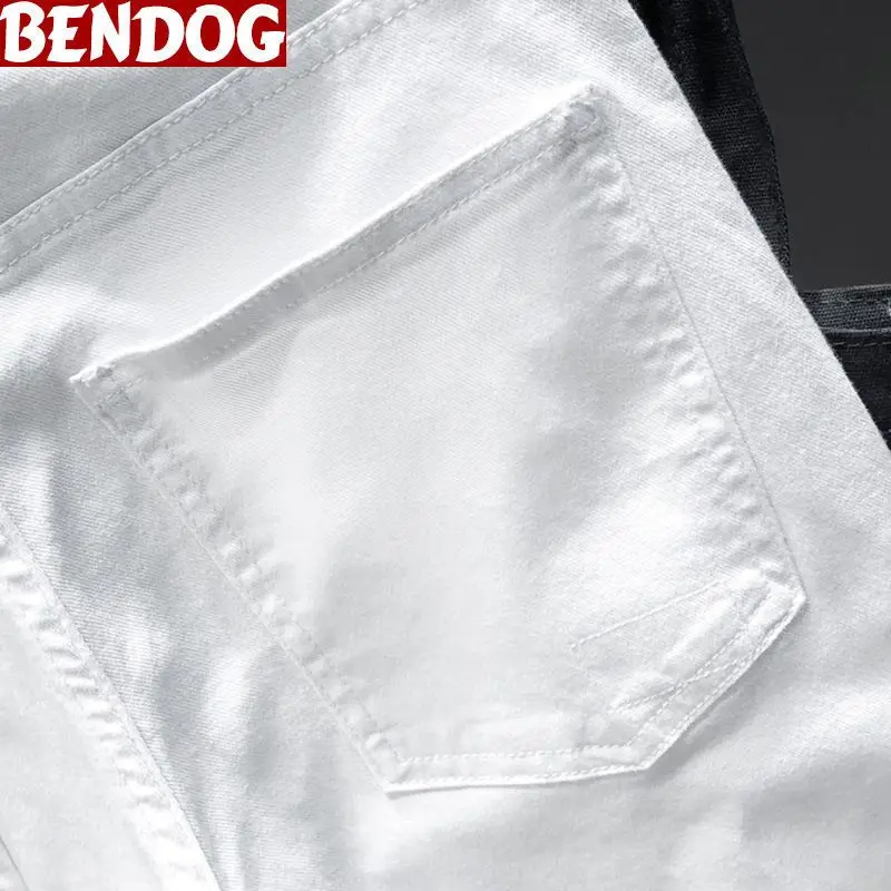 Spring New Ripped Jeans Men's Slim-fitting Elastic Simple Solid Casual Trousers Trendy Men's Trousers White Denim Jeans Hombre