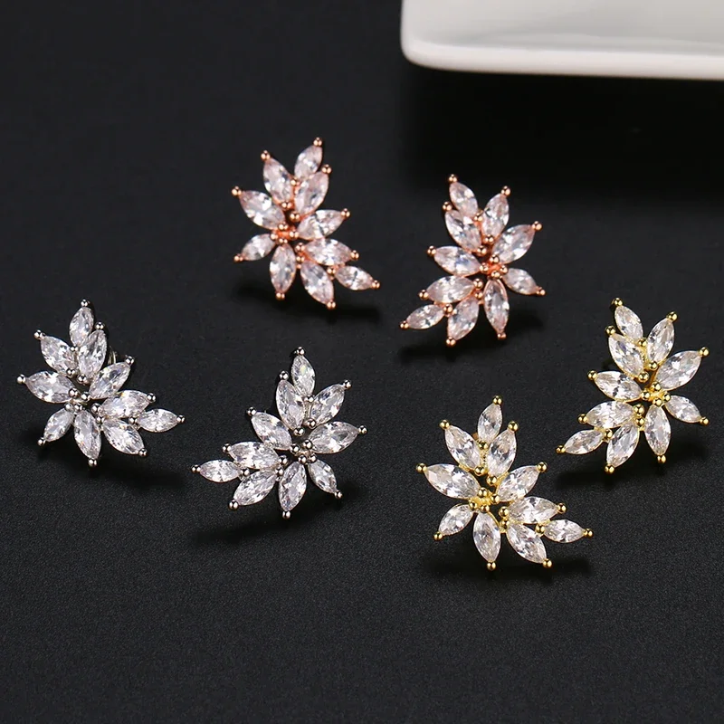 LXOEN Luxury Vintage Women Silver Color Marquise Zircon Stud Earrings for Party Fashion Wedding Studs Jewelry Gifts Joyas Mujer