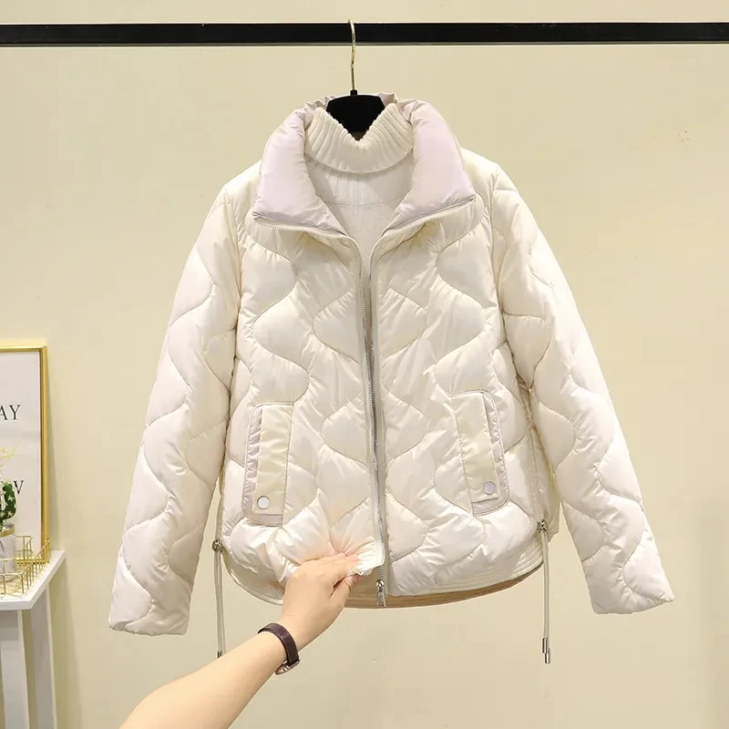 Winter 2025 The New Down Cotton-Padded Jacket Coat  Hort And Bright Loose And Versatile Thick And Warm Zipper Casual  Overcoat