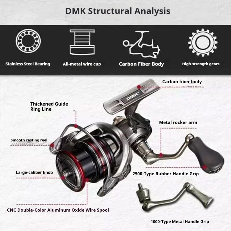 Dmk Spinning Fishing Reel Micro Lure Trout Long Cast Sloped Shallow Spool Lightweight Smooth For Lure Rock Freshwater Fishing