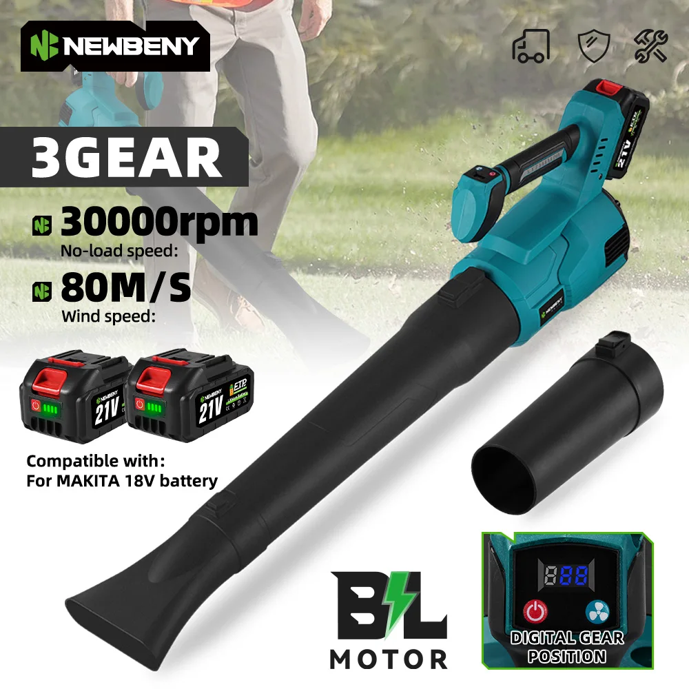 NEWBENY Cordless Brushless Electric Blower 3 Gears Regulation Efficient Fallen Leaves Dust Snow Tool For Makita 18V-21V Battery