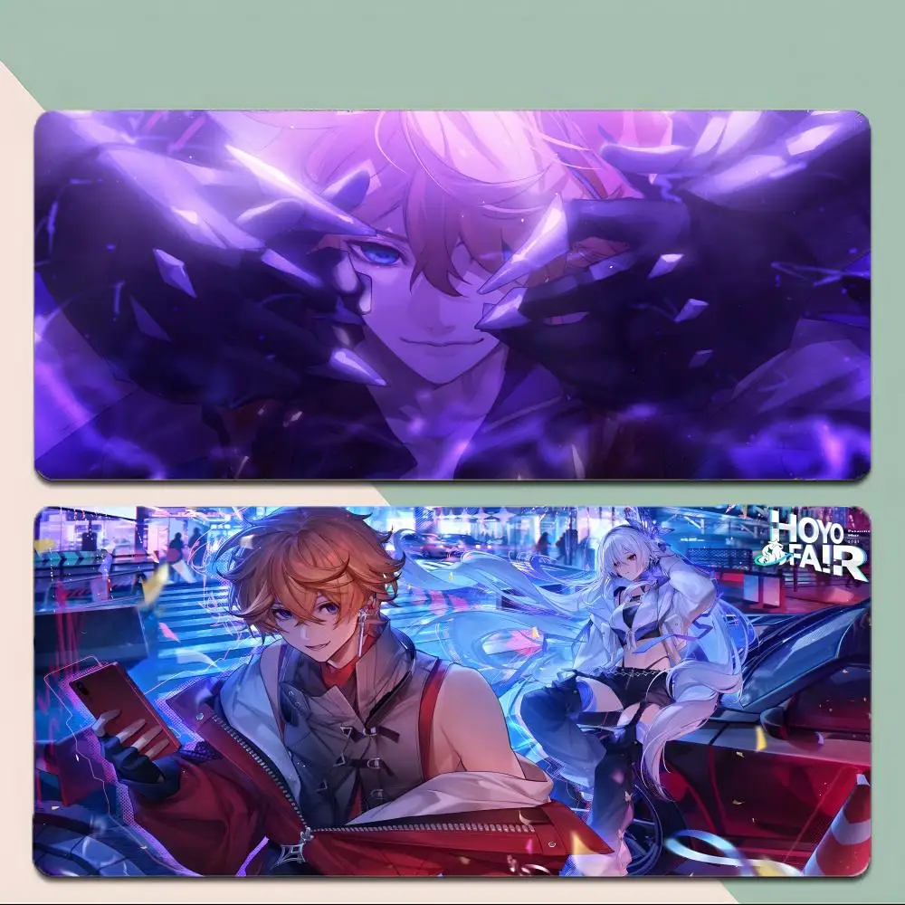 

Очаровательный коврик для мыши Genshin Impact Tartaglia с толстыми прошитыми краями, большой нескользящий коврик для игрового стола