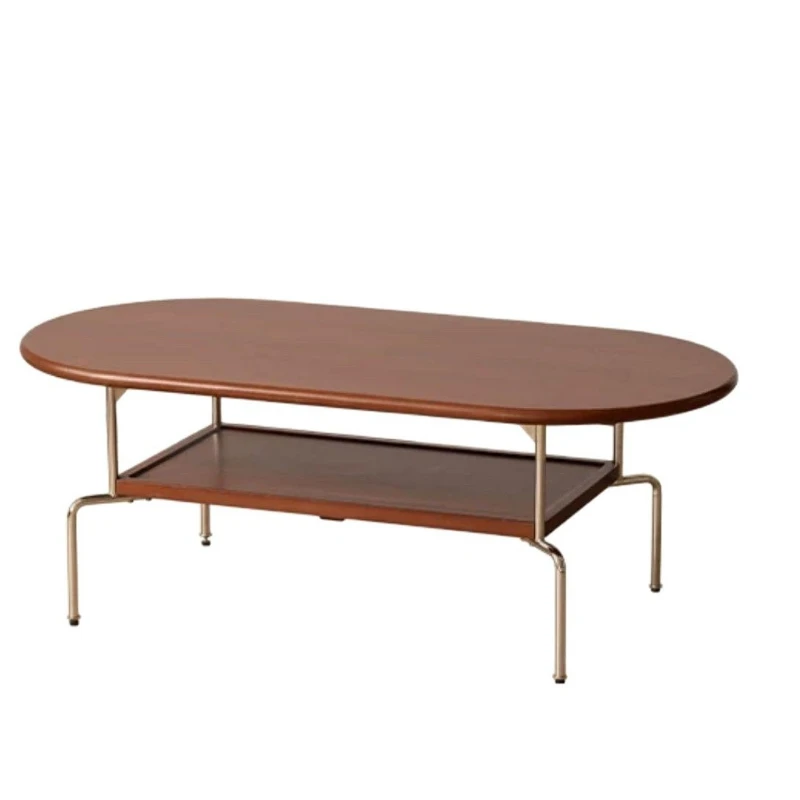 Medieval style solid wood coffee table small apartment retro light luxury stainless steel oval practical coffee table