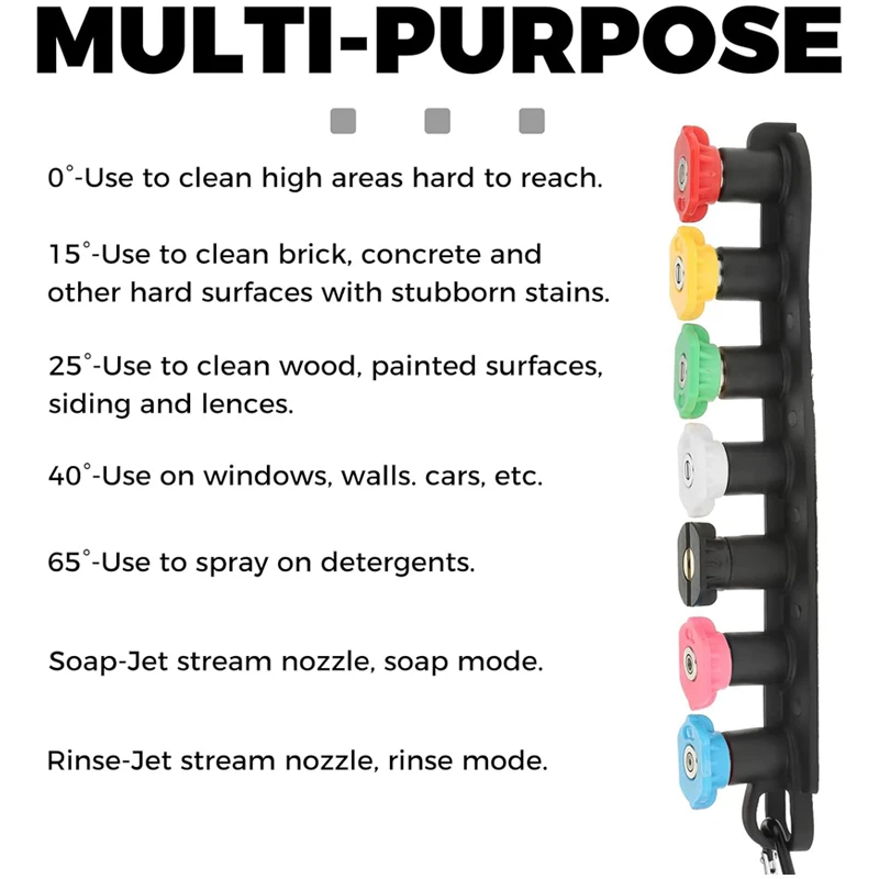 Pressure Washer Tips Set with Nozzle Holder 5 or 7 Multiple Degrees Rinse Kit Nozzle 1/4 Inch Quick Connect Washer Tips 4000 PSI