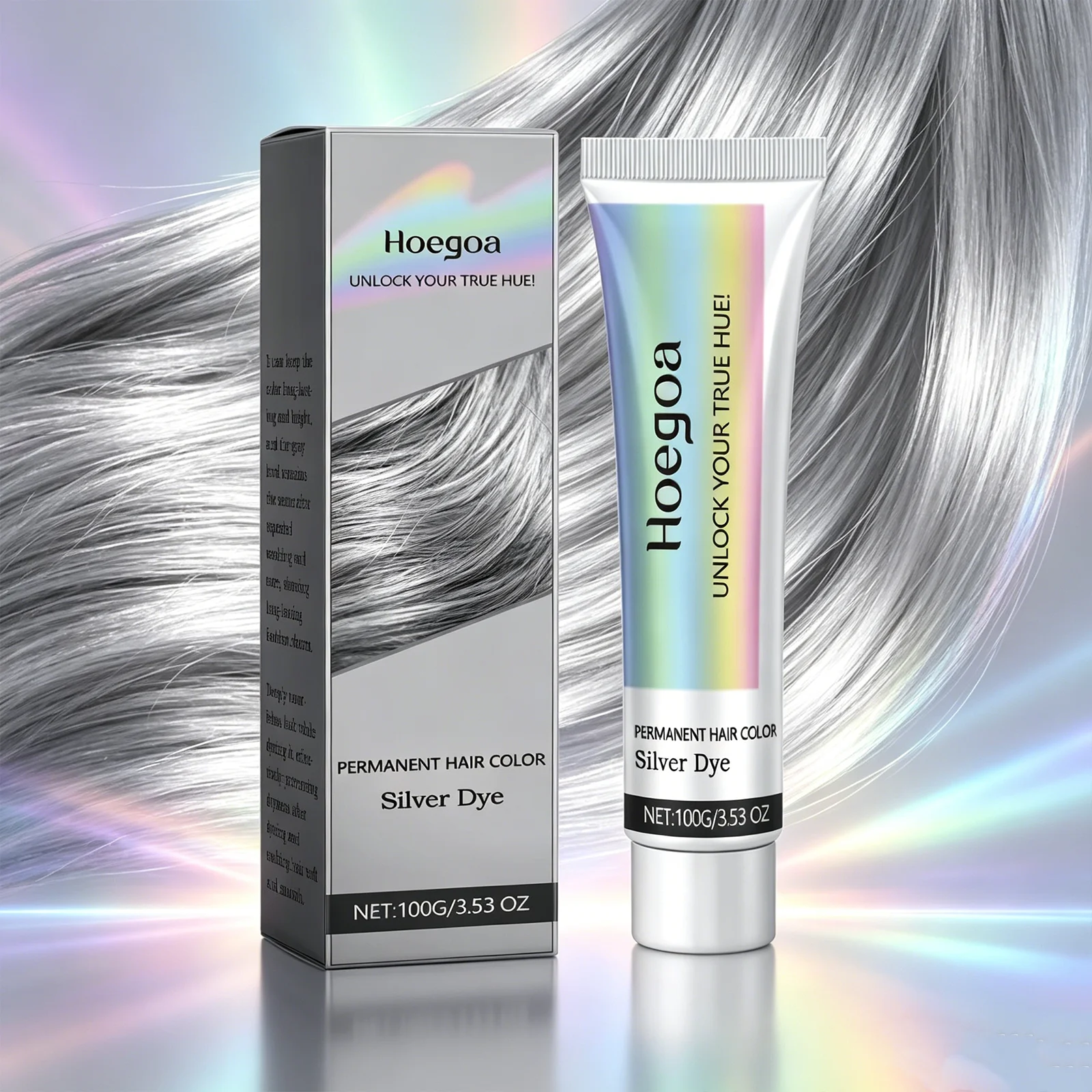 

HOEGOA 100G Permanent Hair Color Silver Dye, Nourishes Deeply, Fade-Resistant After Repeated Washes, Long-Lasting Bright Color