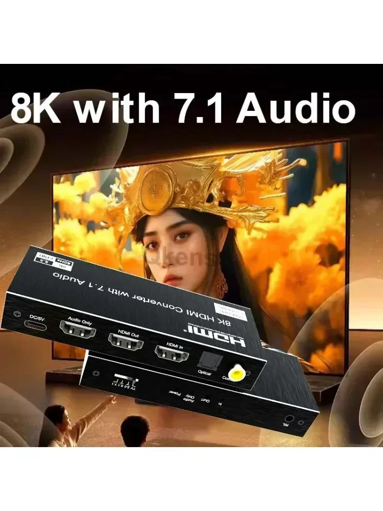 8K 60hz HDMI Video Converter Audio Extractor 4K 120Hz Support 7.1 5.1 Dolby Digital Dolby Atmos Coaxial Optical 3.5mm L/R Audio