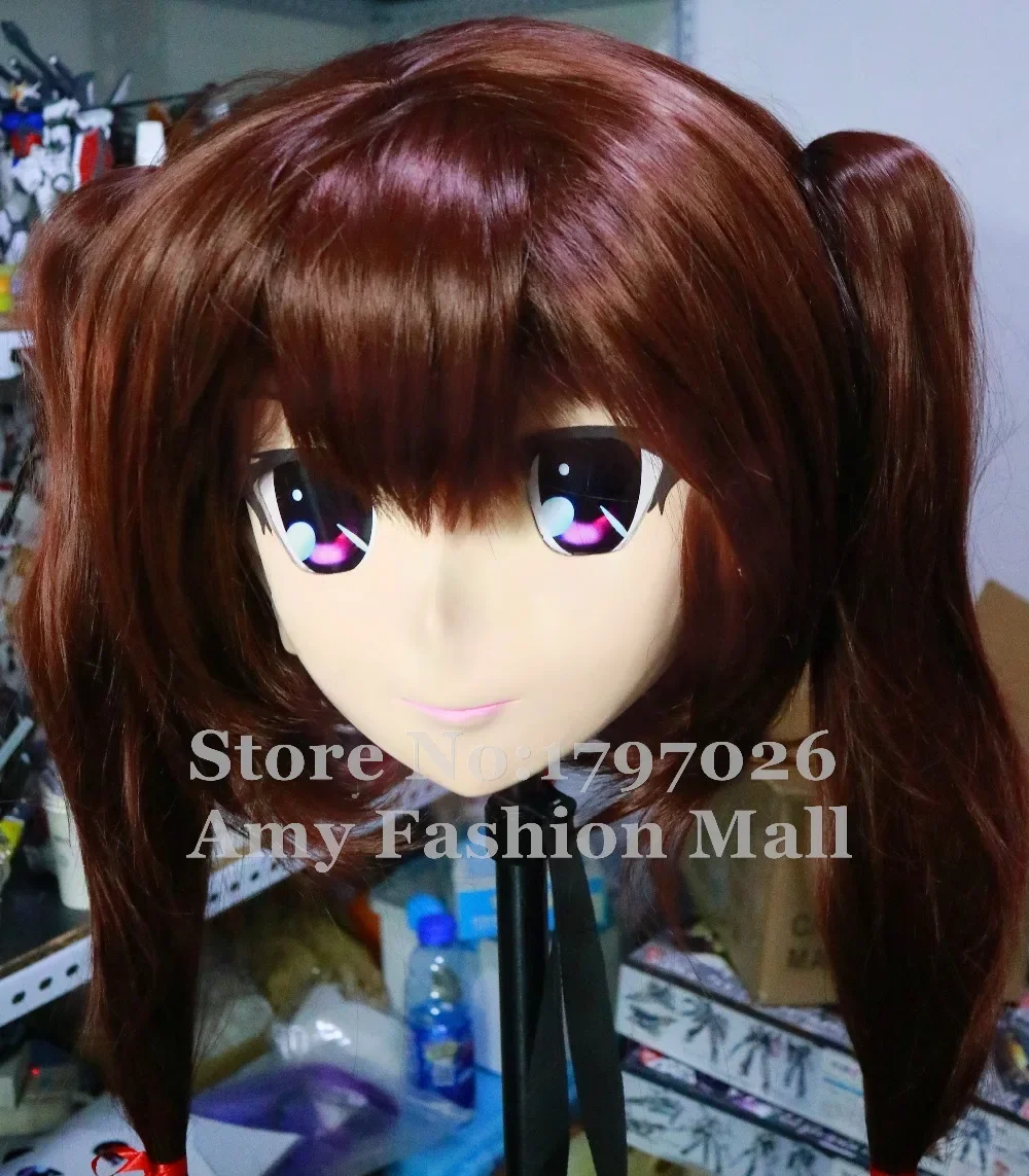 100% Handmade Silicone Full Head Kigurumi Masks Cosplay Purple Eyes Brown Hair Crossdresser Kigurumi Mask Can Customized