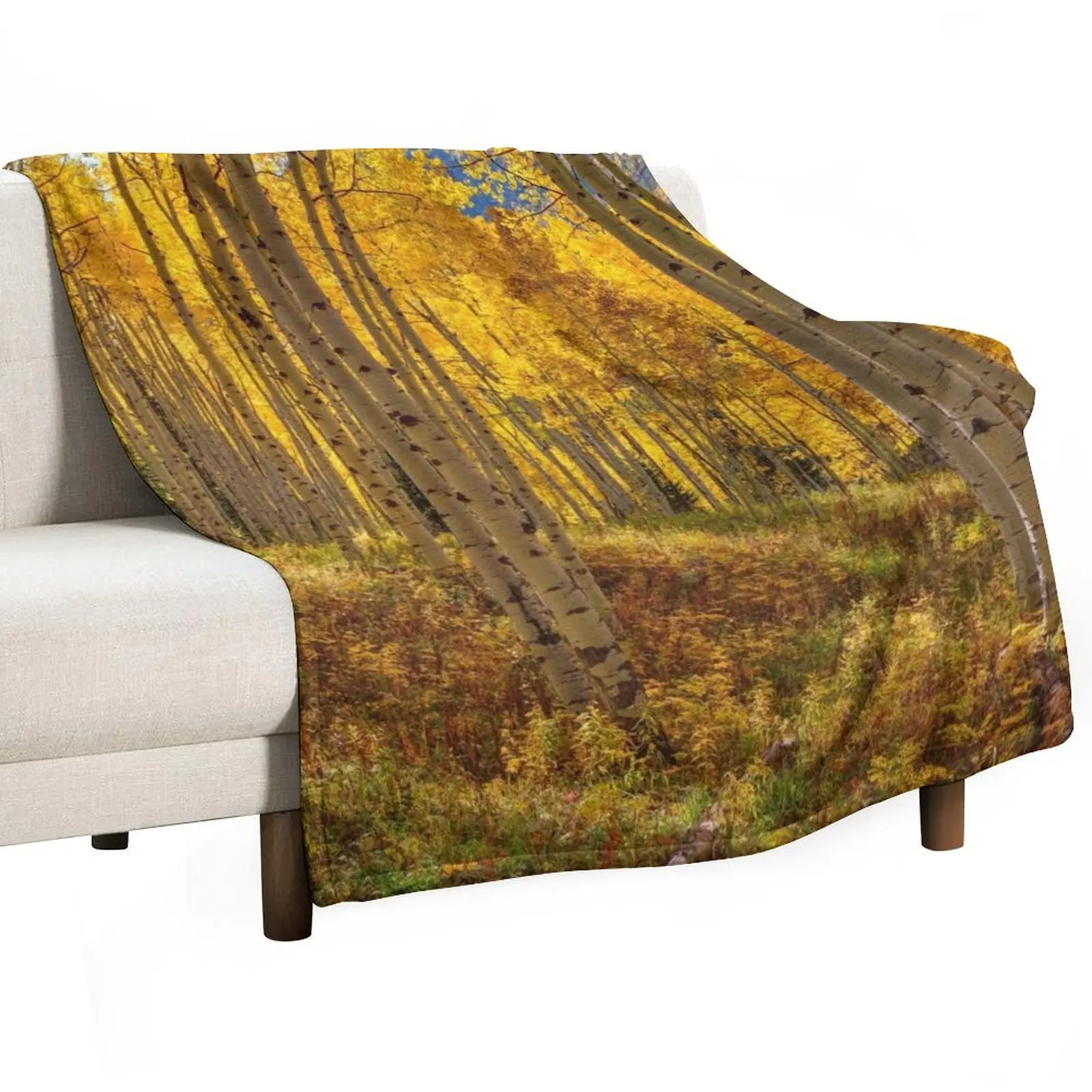 Autumn Aspen Forest Aspen Colorado Panorama Throw Blanket Flannel Heavy Blankets